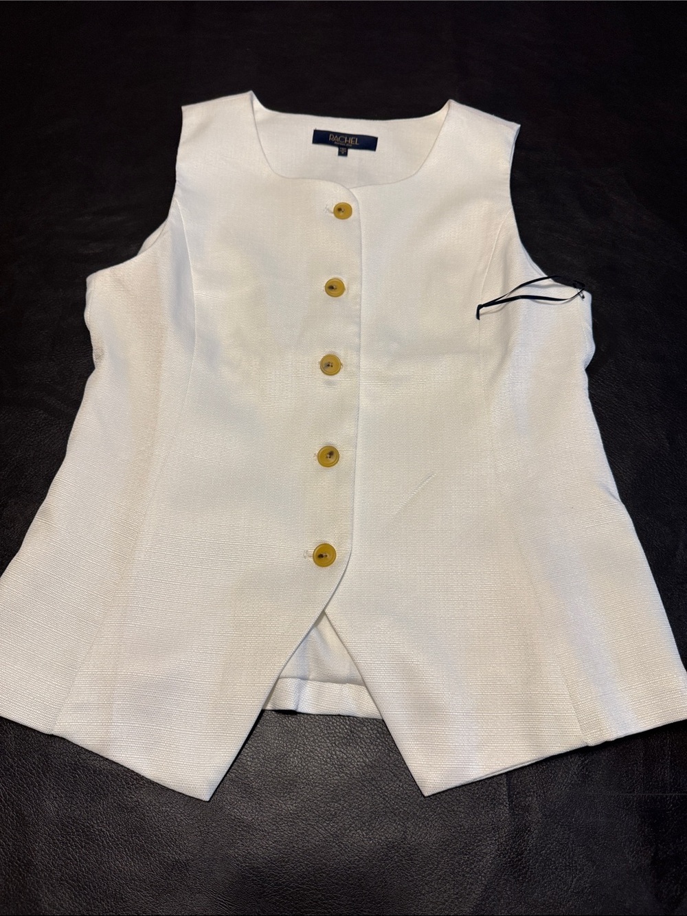 Rachel White Sleeveless Button Vest with Gold Buttons